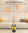 4 In 1 Laser Tape Measure With Cross Line Laser Retractable Tape 328 Ft Laser Range And 16 Ft Tape Fast Accurate Measurements For DIY Home Reno And Pro Builds, yellow on sofa wall