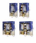 Portable Bamboo Frame Wardrobe Closet With Heavy Duty Nonwoven Cover Double Rod Hanging Clothes Organizer For Dorms And Camping No Sweat Setup shown in multiple sizes.