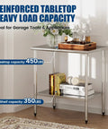 Heavy Duty Stainless Steel Work Table 24 By 36 Inch With Adjustable Undershelf Chef Grade Prep Table For Commercial Kitchen Restaurant Garage Or Outdoor Use Rust Resistant And Easy To Clean Ample Workspace, side view with books and tray.