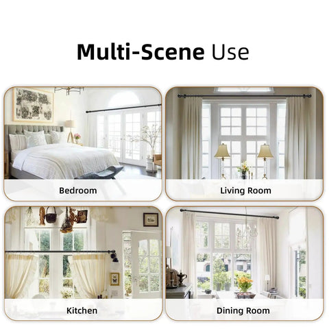 Heavy Duty 5/8 Inch Curtain Rod Set 28-44 Inch Splicing Rod With Brackets In Black Rustic Finish in bedroom, living room, kitchen, dining room scenes