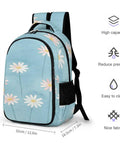 Pastel Daisy Light Blue Watercolor Printed Backpack For Everyday Use Unisex Large Capacity Polyester Go To Daypack dimensions shown