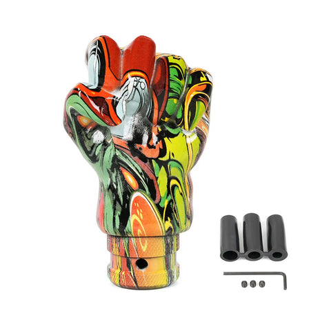 Cool Fist Style Gear Shift Knob With Resin Mixed Pattern For Manual Cars Easy Grip Street Graffiti Design Upgrade Shifter Handle No Mod Needed, resin hand grip