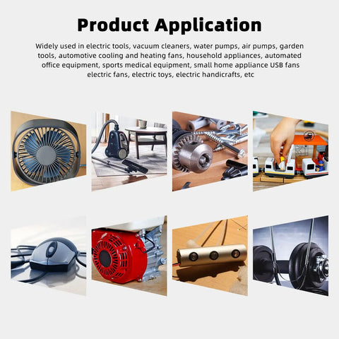 Collage showcasing applications of 8 Pack DC Motors 3V To 12V 280 Micro Round Shaft Electric Motors in electric tools and toys.