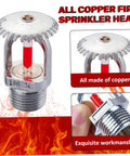 Heavy Duty Copper Pendent Fire Sprinkler Head With 155F Quick Response Activation And Half Inch Thread Straight Up Ready For Top Tier Residential Properties, showing copper design with red trigger.