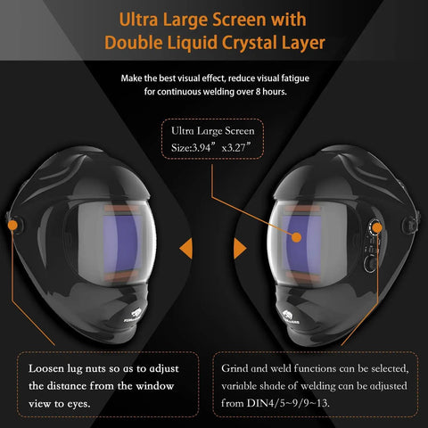 Auto Darkening Welding Helmet With External Adjustable Large Viewing Screen True Color 4C Lens 4 Arc Sensors Wide Shade Range For Welding And Grinding Easy On The Go Safety Mask And Hood