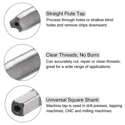 Straight flute tap and universal square shank from Tap And Die Set For Left Hand Threads 5/16-24 UNF with heavy-duty tap tools.