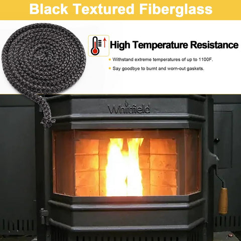 Stove door gasket rope, 1/2 in x 7 ft, graphite-impregnated fiberglass; for Whitfield pellet stoves (coil view)