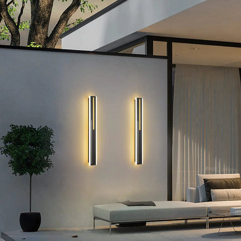 Outdoor LED Wall Light 31.5 Inch Black Sconce With Rectangular Acrylic Panel on modern patio wall