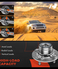 Diagram of wheel bearing assembly and SUV driving in desert, highlighting high-load capacity for Two Pack Rear Wheel Bearing And Hub Assembly For 4-Lug Nissan Sentra 1990-1999, NX 1991-1993, And 200SX 1995-1998 Replacement Part With High Load Capacity And Ball Bearing For Smooth, Reliable Driving.