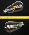 Vintage LED Edison Bulbs Set With Old School Vibe, 60 Watt Equivalent Bright Warm White 2700K, 95 Plus CRI, ST58 bulb angles