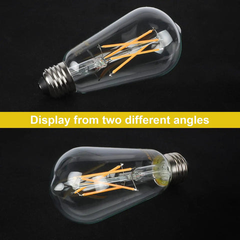 Vintage LED Edison Bulbs Set With Old School Vibe, 60 Watt Equivalent Bright Warm White 2700K, 95 Plus CRI, ST58 bulb angles