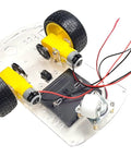 2WD RC Car Chassis Kit With Dual DC Motors And Speed Encoders For Arduino ESP32 ESP8266 And Raspberry Pi Real Time Speed Tracking And Easy Motion Control Durable Acrylic Frame rear view showing wheels and wires on acrylic base