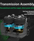 Transmission assembly showcasing fine aluminum and copper parts, designed for Cordless Electric Wire Puller With Portable Cable Threader And Included Battery For No Sweat Construction And Communication Line Stringing Featuring Quick Variable Speed And Knockout Four Wheel Drive Grip.