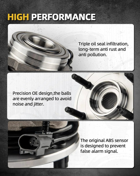 512440 Rear Wheel Bearing And Hub Assembly For 2010 2017 Chevy Equinox And 2010 2017 GMC Terrain With ABS Fits Rear Left And Right 5 Bolt Hub And ABS Sensor Included Beefed Up Ready To Roll with close-up on oil seal and ABS sensor