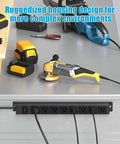 Eight Outlet Magnetic Power Strip With 6 Ft 14AWG Cord Mounts On Metal Surfaces No Drill Setup Includes Four Screws For Easy Wall Or Desk Use Perfect For Garage Shop Or Home Office, black metal strip on toolbox