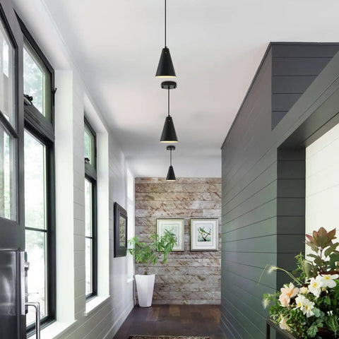 Three Pack Black Pendant Lights For Kitchen Island And Bar Counter, Modern Industrial Cone Shade Chandeliers With Adjustable Cords