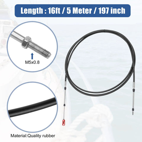 Marine Throttle And Shift Remote Control Cable Kit 16ft 5m Black With Clevis Fits Yamaha Honda Suzuki Nissan Tohatsu Chrysler Outboard Engines Two Pack, close-up detail