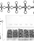 100 Piece Drift Team Approved Three Way Fishing Swivels Black Nickel Stainless Steel T Shape Connectors with storage box.