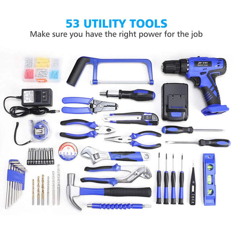 21V Cordless Drill Set With 112 Piece Home Repair Tool Kit For DIYers Lightweight Hammer Drill With Adjustable Speed