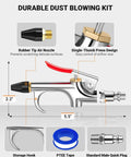 Four Piece Air Blow Gun Kit with Two Way Connection, 1/4 Inch Quick Fitting, Rubber Tip, Chrome Plated Zinc Alloy for Cleaning
