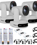 Three Pack Heavy Hitter 4K PTZ Camera With 30X Optical Zoom And Slick Auto Tracking Capabilities Featuring SDI And HDMI And USB Ports For Kickass Live Streaming And Dope Video Production Setups In Sharp White Finish.