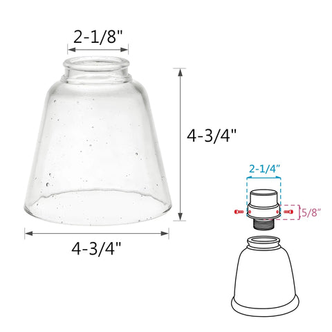 Pack Of Four Clear Seeded Bell Shaped Replacement Glass Shades For Ceiling Fans With Two And One Eighth Inch Fitter 4-3/4 Inch Size Diagram