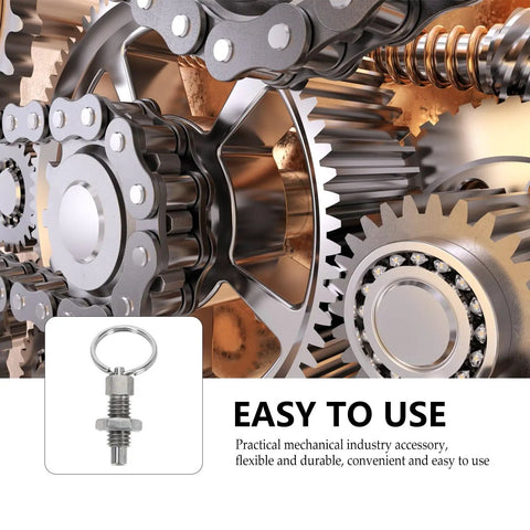 Rock Solid Stainless Steel Spring Loaded Pull Ring Indexing Plunger Knobs Pair Heavy Duty Retractable Locating Pins for Industrial Gear and Precision Tools close-up with gears.