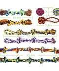 Indestructible Rope Chew Toys Set For Aggressive Chewers, Heavy Duty Dental Rope Toys For Large Breeds, 27 Inch Five Knot Cotton Tug Toys, Teething And Dental Health Kit Of Nine, colorful cotton ropes and balls displayed with measurements.