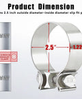 2.5 Inch Exhaust Clamp Universal Stainless Steel Narrow Band For 2.5 Inch OD Pipes Mufflers Catalytic Converters Easy Clamp