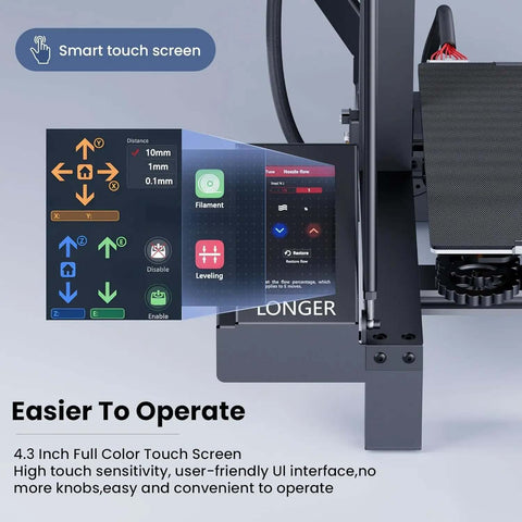 Smart touch screen interface on Beefy Build Area FDM 3D Printer With Open Source Board Upgrade, Quiet TMC2209 Drivers