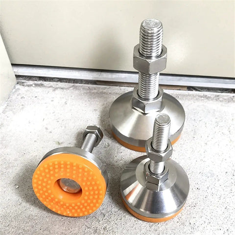 Adjustable Feet M20x85mm For Furniture And Machinery Workhorse Leveling Legs Set For Tables Cabinets Desks Workbenches And Industrial Equipment 115mm Total Height 80mm Base Swivel Levelers Easy Install. M20 steel swivel levelers with nuts, orange non-slip base.