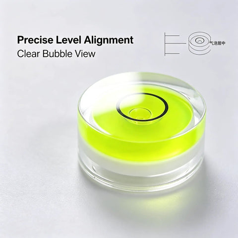 5Pcs Small Circular Bubble Levels with Double Sided Adhesive, compact 15mm size, clear bubble view for precise alignment.