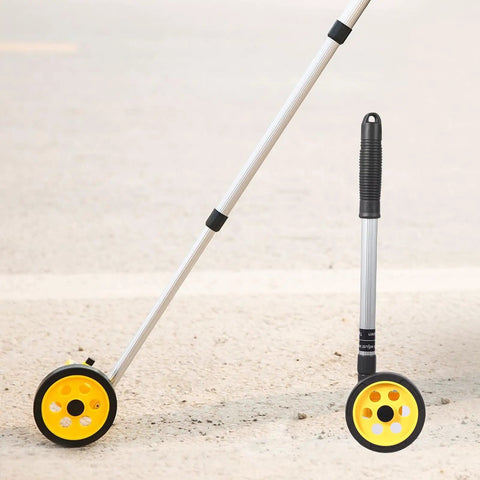 KIMISS Accurate Extendable Measuring Wheel for Construction, Lightweight on a surface, showcasing yellow wheels and aluminum rods.