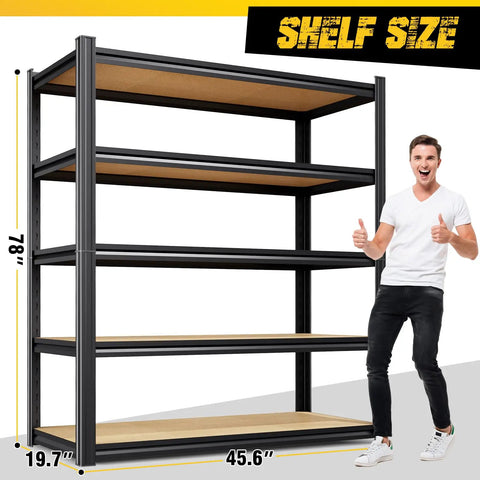 Beefy Heavy Duty Garage Shelving Unit 5 Tier Adjustable Metal Storage Rack For Tools Bins And Bulk Items Perfect For Workshop Pantry And Garage Organization 2050 Lbs Capacity, 78 in x 45.6 in x 19.7 in metal rack