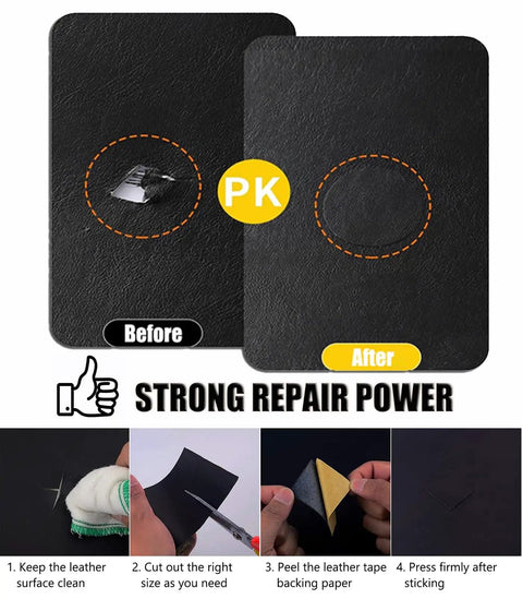 Before and after image showing the effect of Pink Leather Repair Patch Kit For Furniture Faux PU Tape With Quick Fix