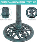 28 Inch Pedestal Bird Bath With Scalloped Bowl Vintage Outdoor Garden Decor Green Resin Weatherproof And Lightweight Backyard Accent That Attracts Birds, Easy Setup, Frost Resistant pedestal base close-up with textured pattern.