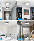 Dimmable Wood Oak Ceiling Light Fixture In Modern Gray LED Flush Mount With 5CCT Circular Minimalist Design in various rooms