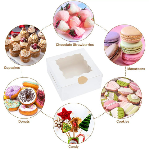 Thirty Piece Set Of Top Shelf White Bakery Boxes With Crisp Clear Windows Plus Generous Kraft Stickers For Secure Cookie And Pastry Shipping That Is Hella Sturdy And Damned Eco Friendly Measuring 6 X 6 X 3 Inches