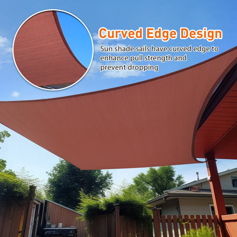 Rust Red Sun Shade Sail 20x31 Feet Rectangle Outdoor Canopy Blocks Up To 95 Percent UV Rays Curved edge design in backyard view