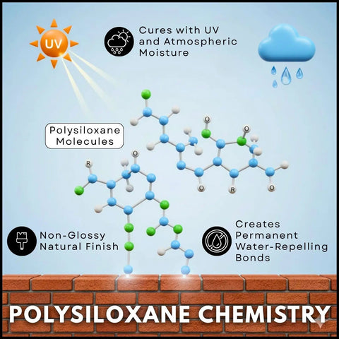 Diagram showing polysiloxane chemistry in Water Base Chimney Sealant With Stain Blocker For Masonry Protection, 99.9 Percent Water Repellent. 