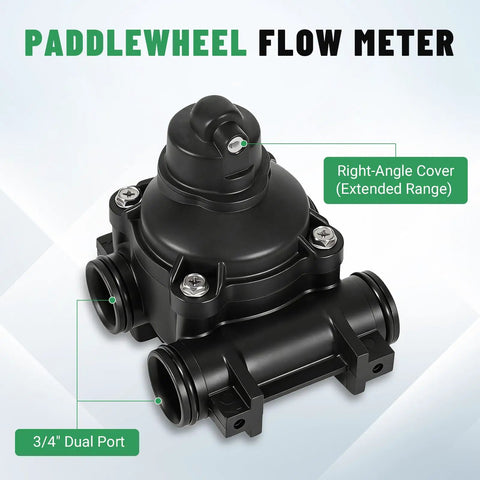 3/4 Inch Dual Ports Paddlewheel Flow Meter Assembly With 15659 Right Angle Cover for Fleck 2510 and 5600