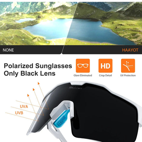 Polarized Sports Sunglasses With Five Interchangeable UV400 Lenses For Men Women And Youth showcasing black polarized lens.