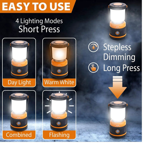 Beast Bright Rechargeable LED Camping Lantern 1800 Lumens With Four Light Modes and Stepless Dimming Options Displayed