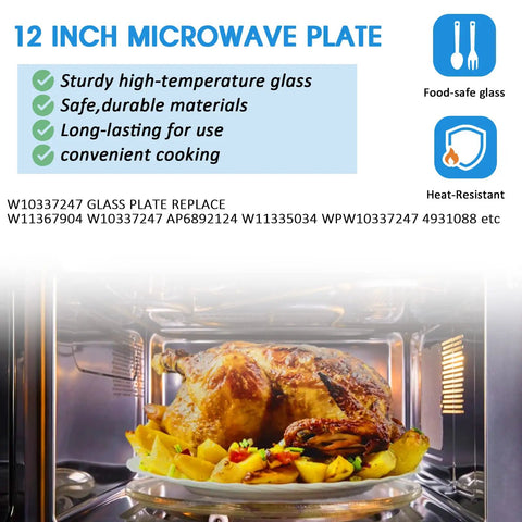 12 Inch Microwave Glass Plate Replacement For 1.5 And 1.7 Cu Ft Turntables With Y Shaped Hole And 3 Center Notches Fits W10337247 WPW103