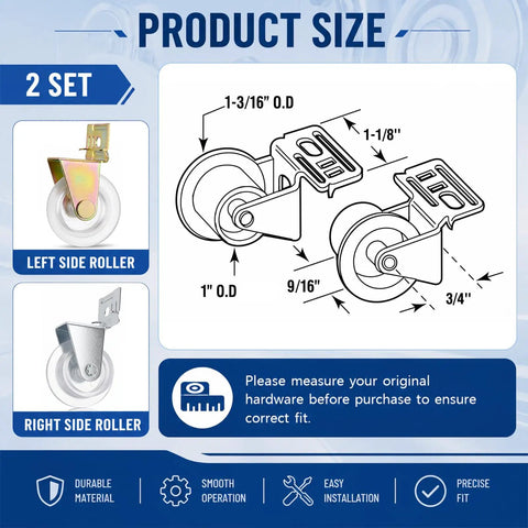 Top Notch 8 Pack Drawer Roller Replacement Kit With Durable Nylon Wheels And Robust Steel Brackets For No Sweat Kitchen Cabinet Slide Fix And Quick Hardware Tune Up showing product size and specifications.