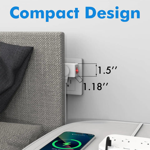 Three Pack Grounded Outlet Switches With On Off Inline Power Switches For Lamps And Small Appliances, compact design