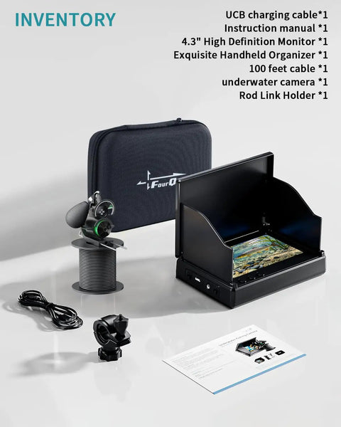 Underwater Fishing Camera With Infrared Night Vision, 220 Degree Wide Angle, Portable Fish Finder with 4.3 Inch LCD setup