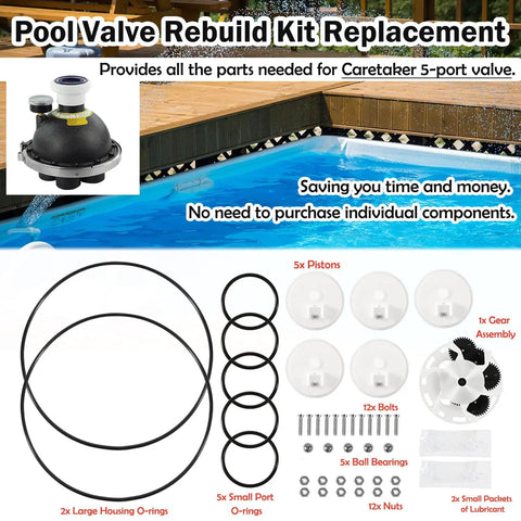 5 Port Pool Valve Rebuild Kit Replacement For Zodiac Valve Compatible With Jandy Polaris Caretaker Pool Valve includes components