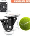 Heavy Duty 2 Inch Caster Wheel Set Of 4 With Dual Brakes Floor Protecting Rubber Swivel Casters dimensions with a tennis ball for size reference.