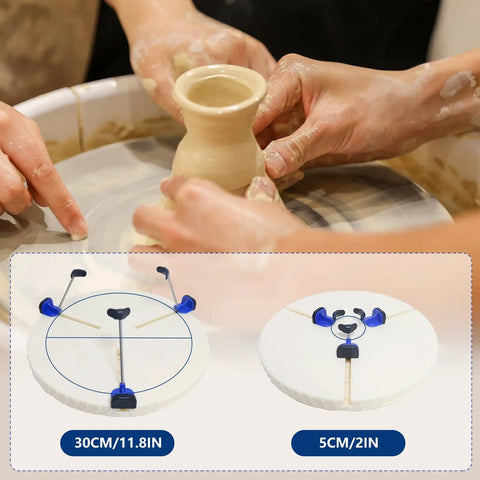12 Inch Pottery Turntable Clamp For Ceramics, Adjustable 2 To 12 Inch Trimming Spinner, shown in use securing pottery piece